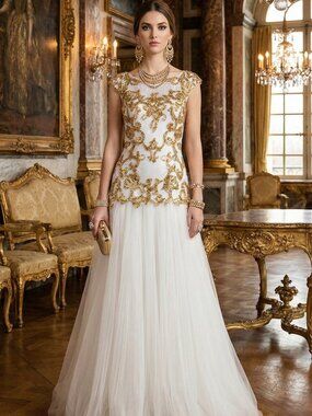 Luxurious Couture Wedding Evening Cocktail Embroidered Beaded Runway Gown Dress